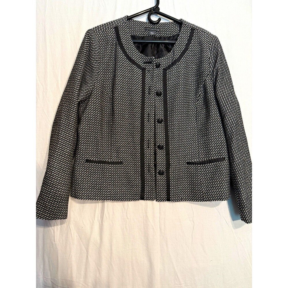 Covington Black & White Geometric Button Front Lined Short Jacket Women's XL
